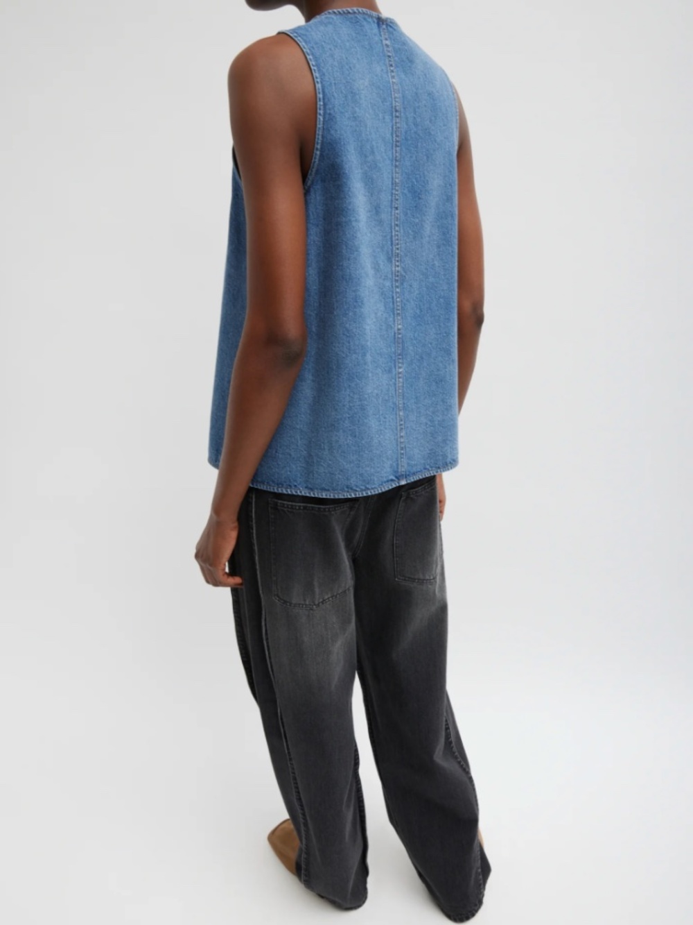 Tibi Spring Denim Slit Front Sleeveless Top Classic Blue Size 4 - Picture 3 of 8